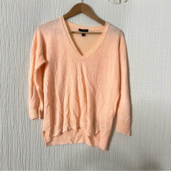 J. Crew Open Sided V-neck Sweater Linen Peachy Orange - Size XS - Picture 2 of 5